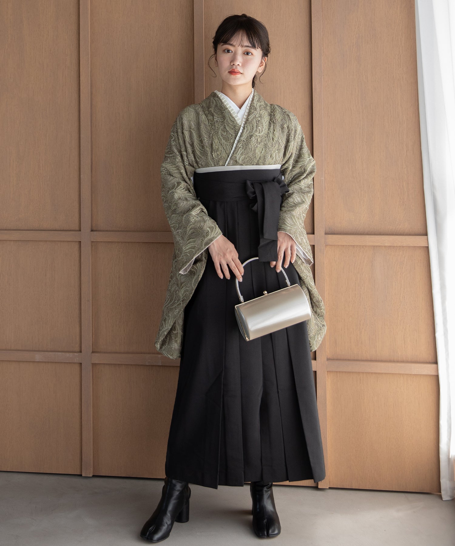 こだわり袴3点セット-レース- カーキ系2