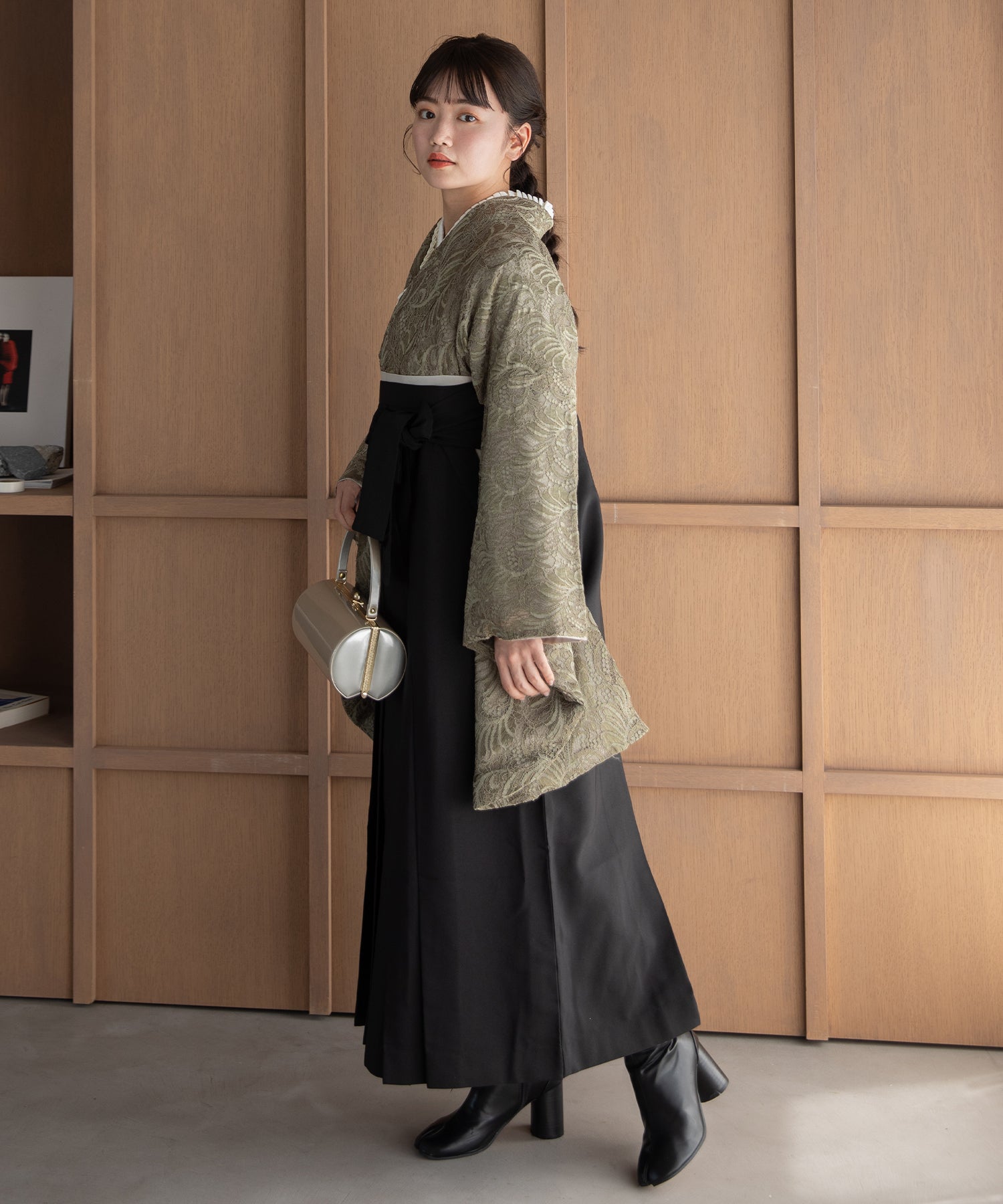 こだわり袴3点セット-レース- カーキ系2