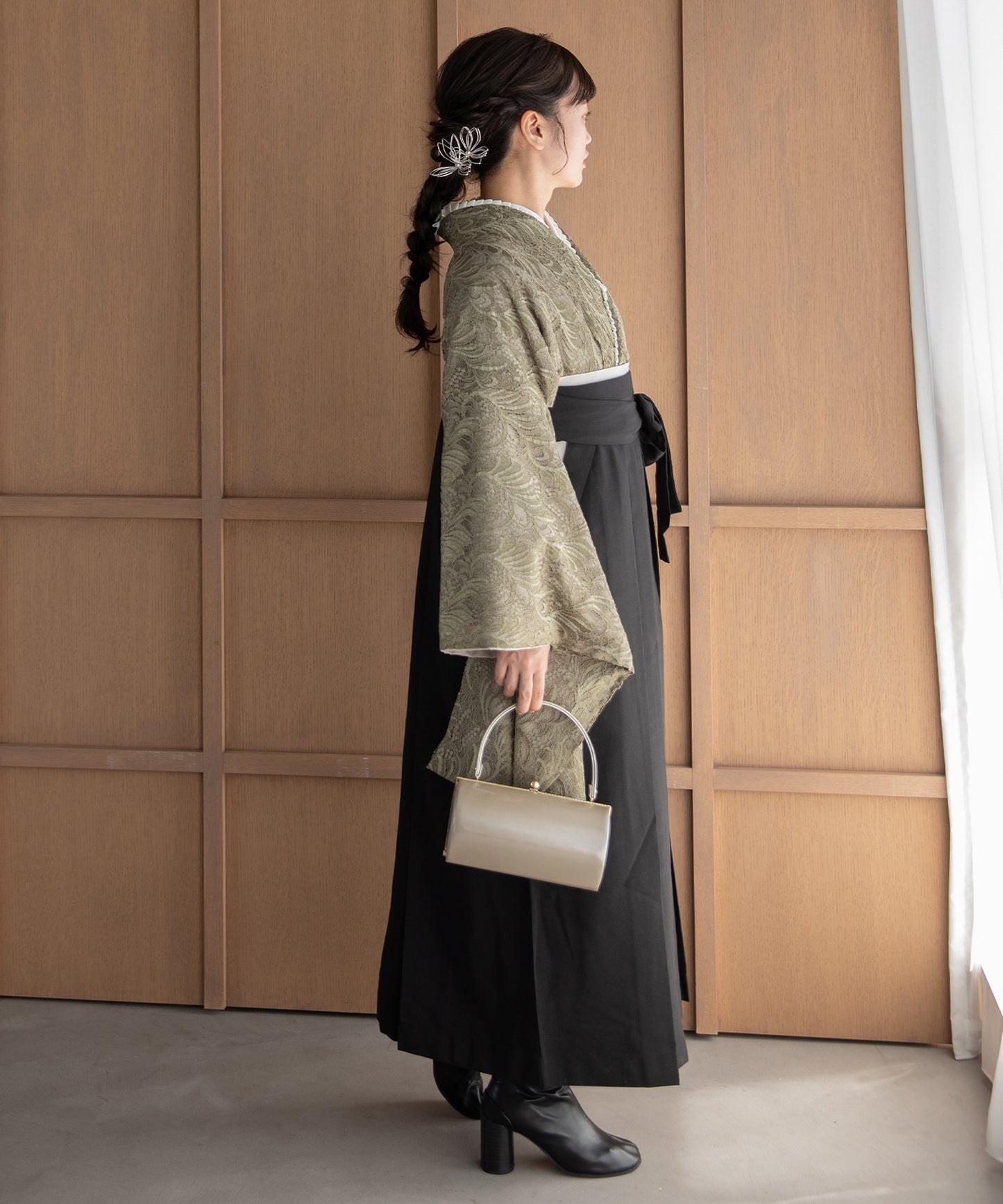 こだわり袴3点セット-レース- カーキ系2