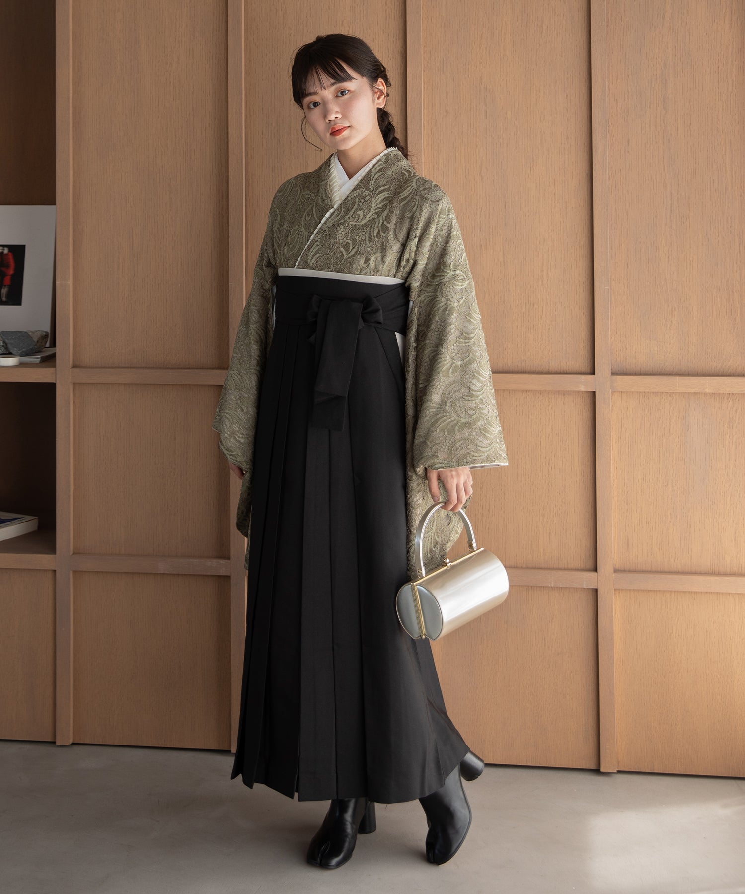 こだわり袴3点セット-レース- カーキ系2