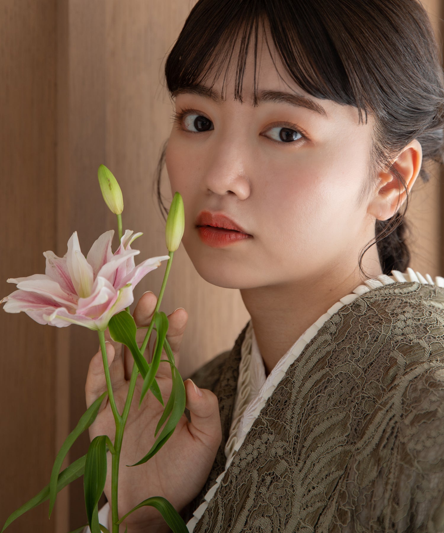 こだわり袴3点セット-レース- カーキ系2