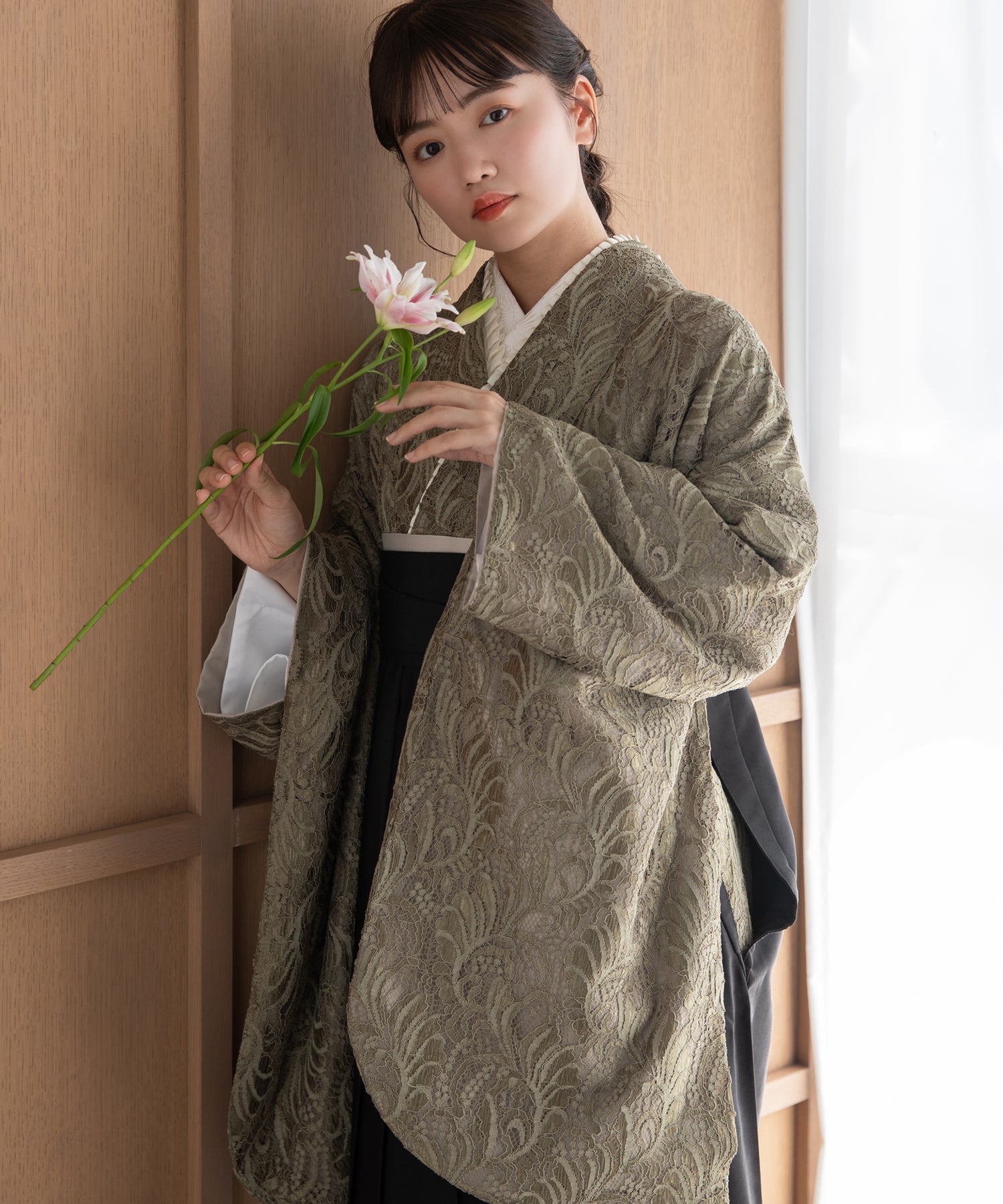 こだわり袴3点セット-レース- カーキ系2