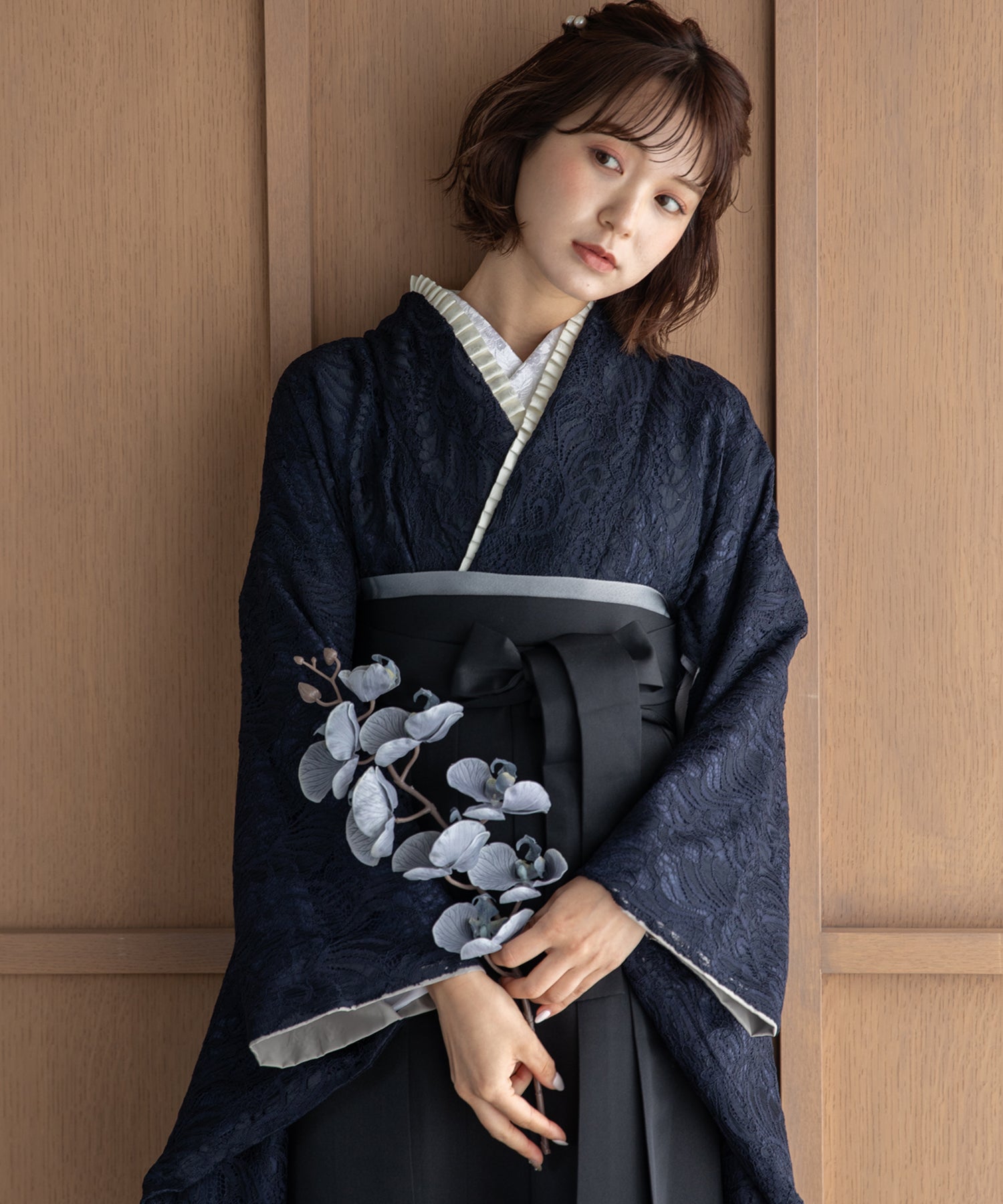 こだわり袴3点セット-レース- ネイビー系2