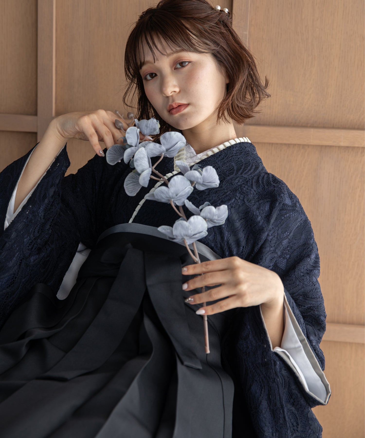 こだわり袴3点セット-レース- ネイビー系2