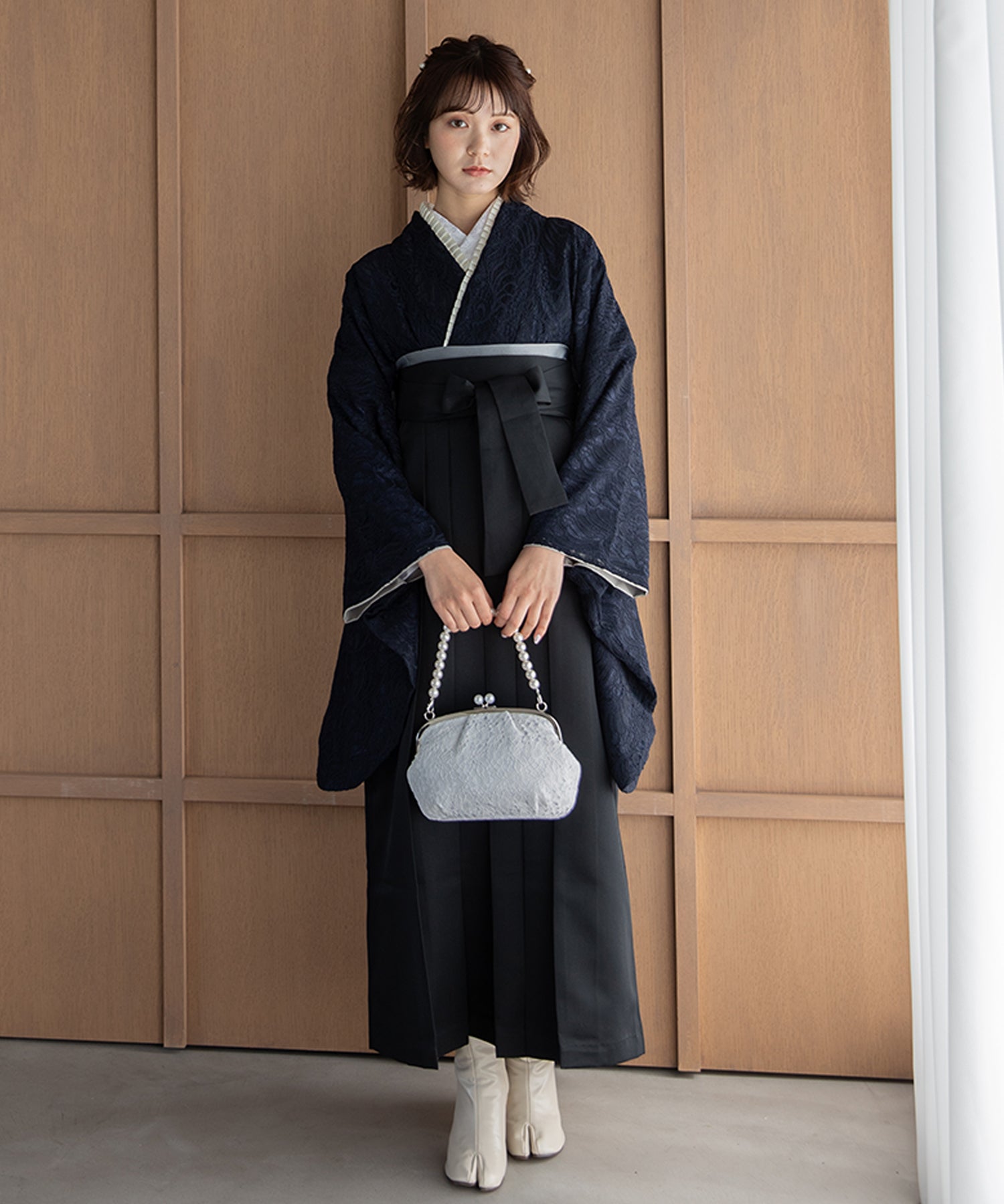 こだわり袴3点セット-レース- ネイビー系2