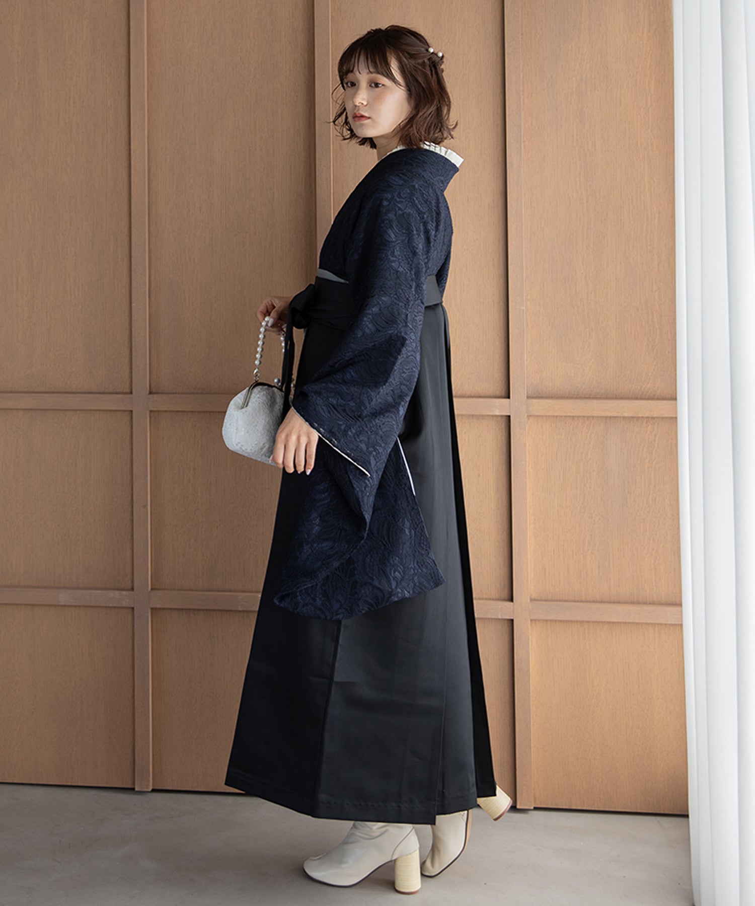 こだわり袴3点セット-レース- ネイビー系2