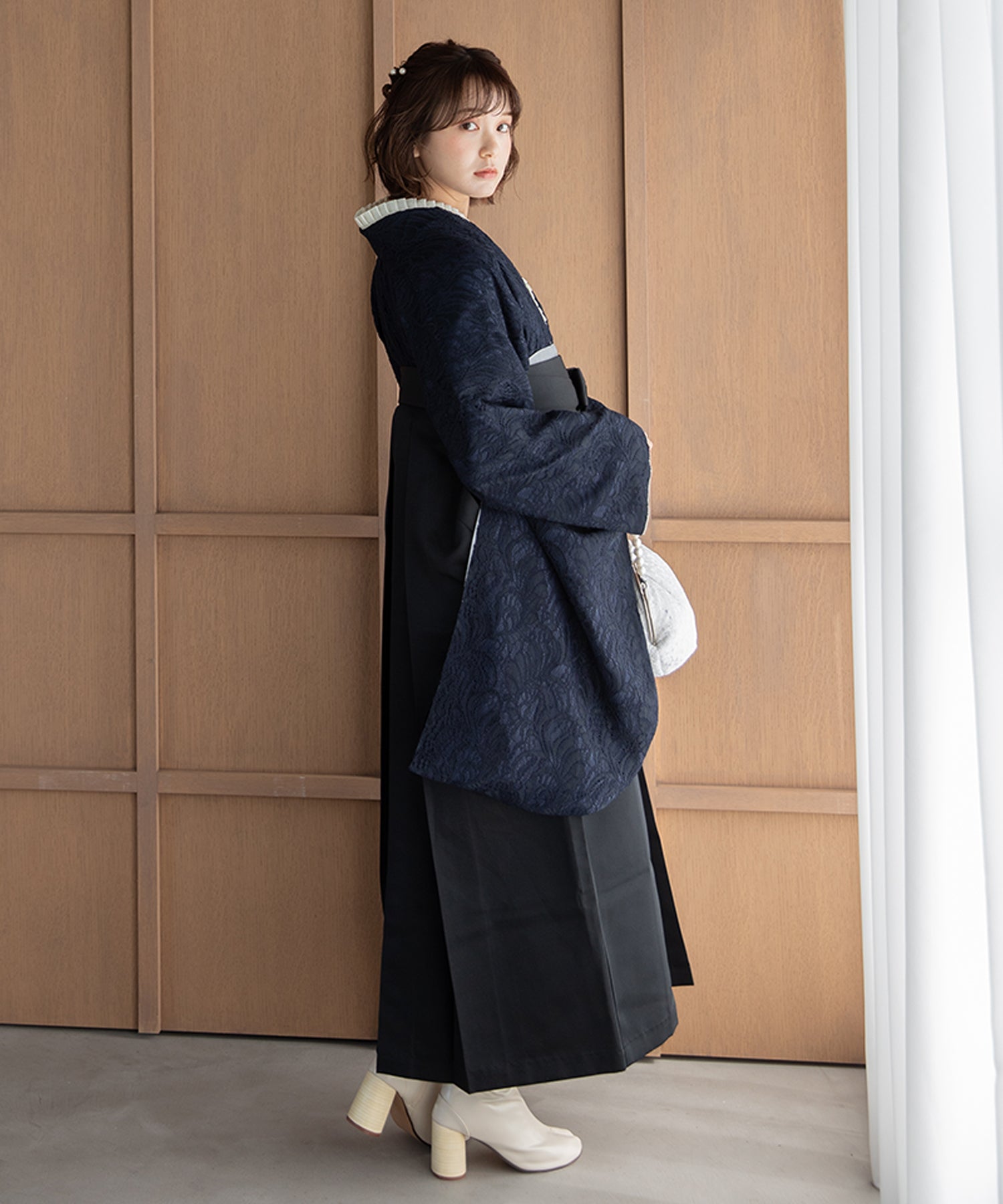 こだわり袴3点セット-レース- ネイビー系2