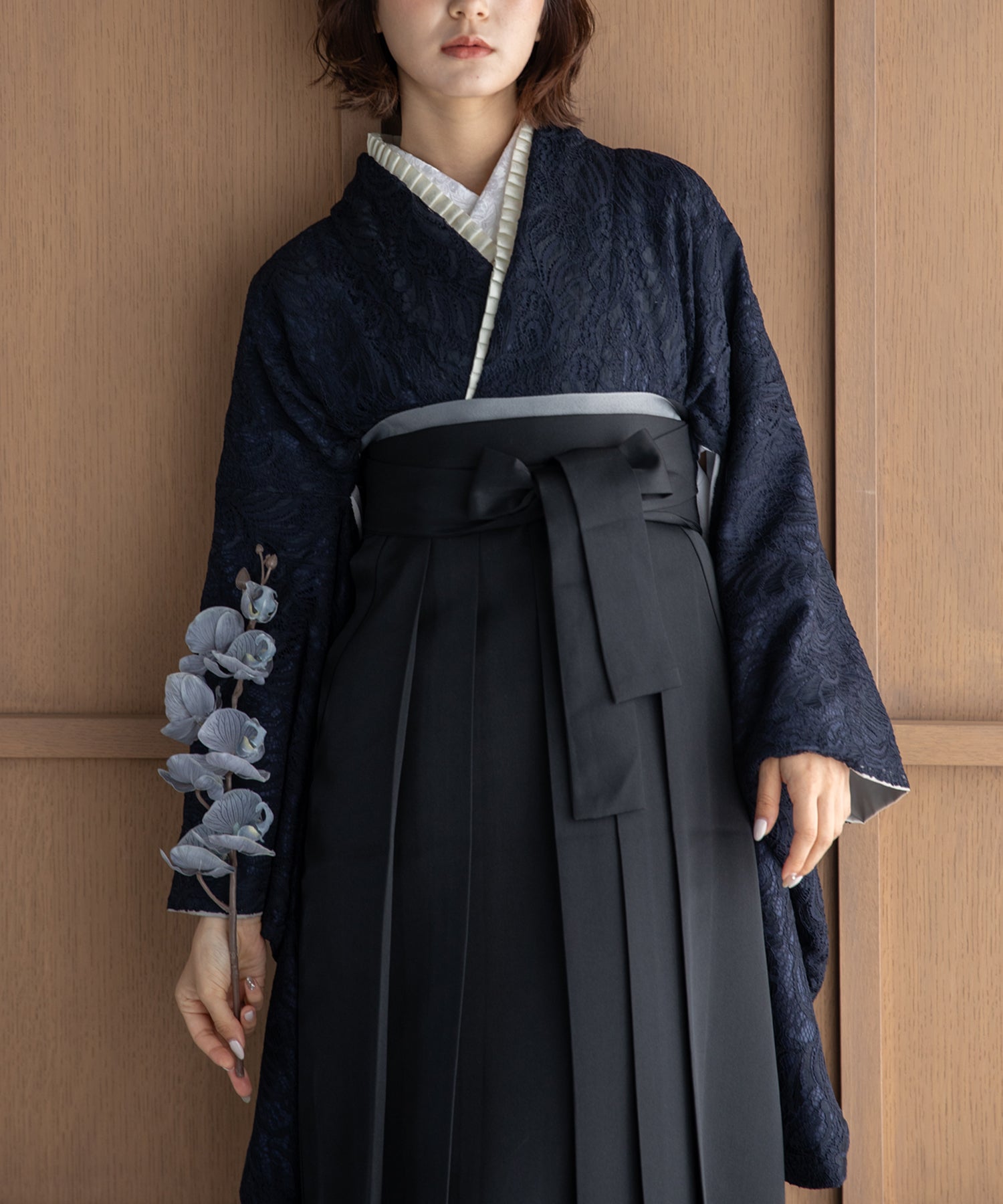 こだわり袴3点セット-レース- ネイビー系2