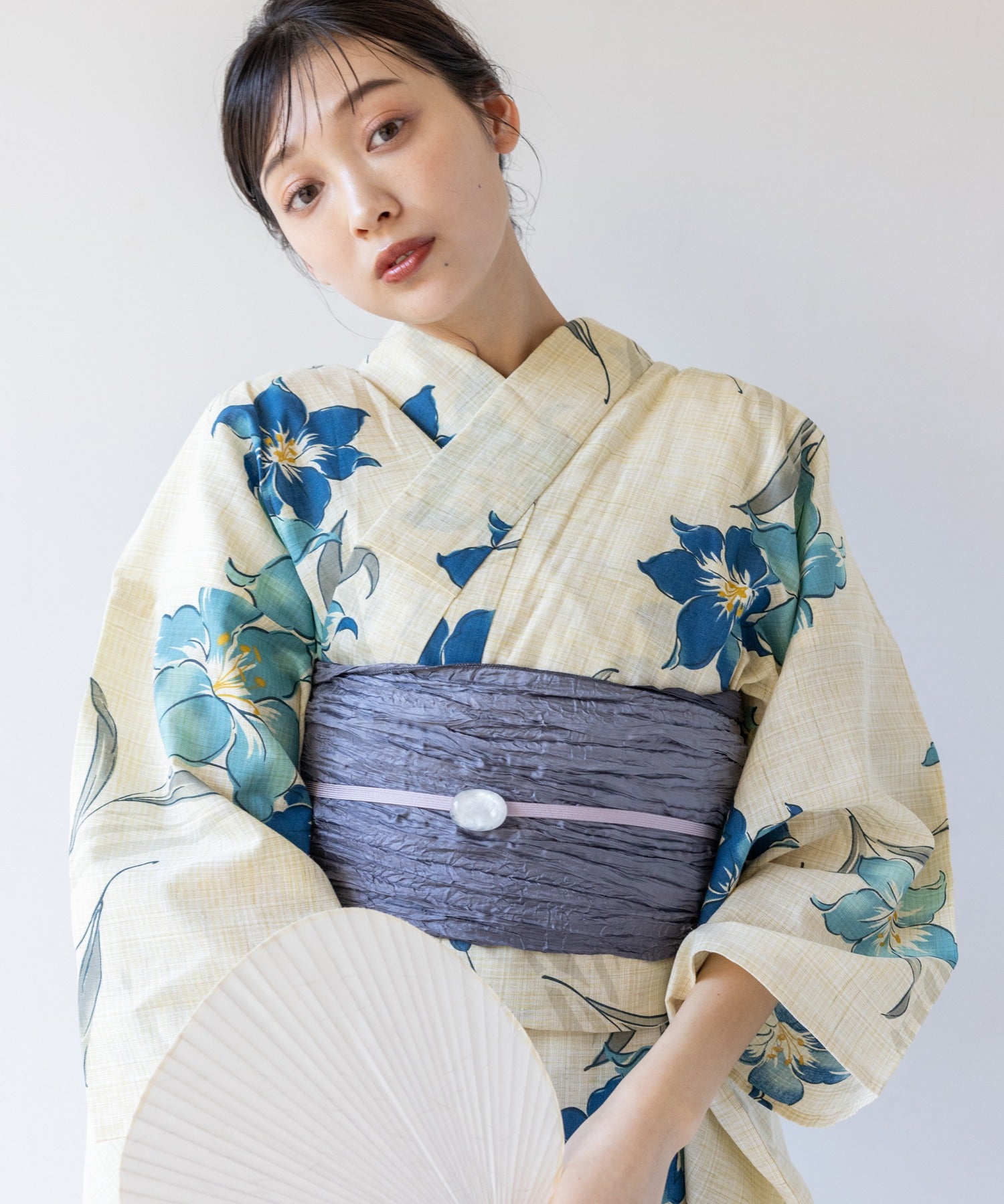 こだわり浴衣5点セット (浴衣/帯/下駄/腰紐/着付け冊子) 麻混 綿