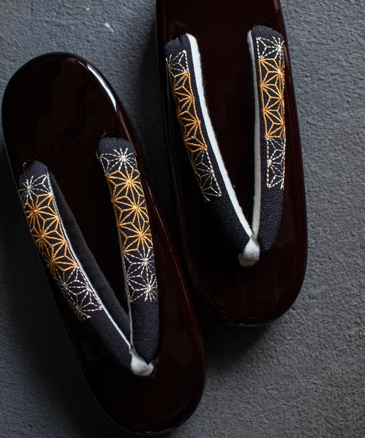 レディース浴衣下駄 塗台刺繍下駄シリーズB ブラック麻の葉