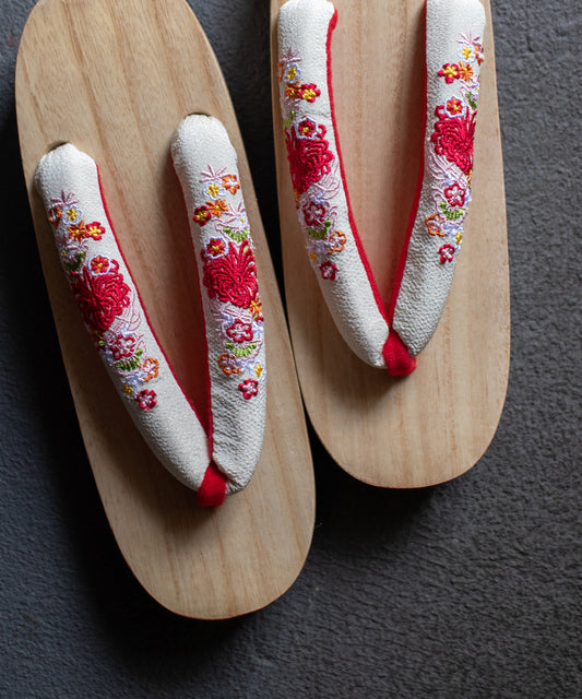 レディース浴衣下駄 白木台刺繍下駄シリーズB ホワイト古典