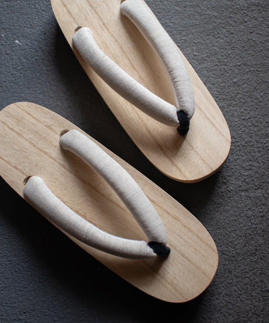 白木下駄 - 麻無地-キナリ