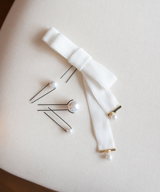 髪飾り ベロアリボン&パール