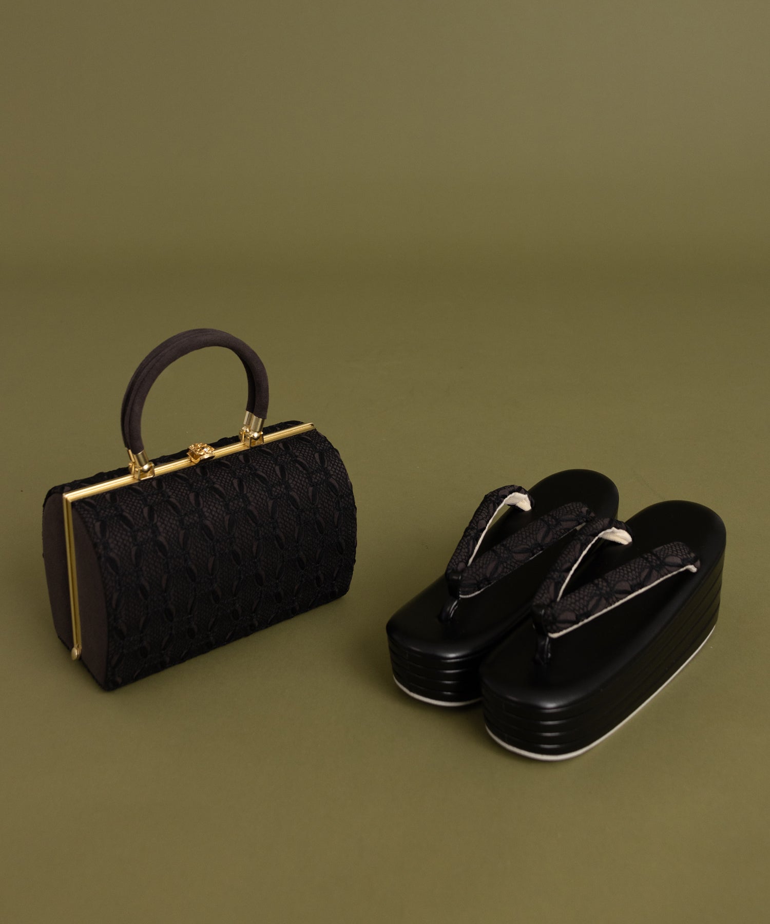草履バッグセット - ブラック系