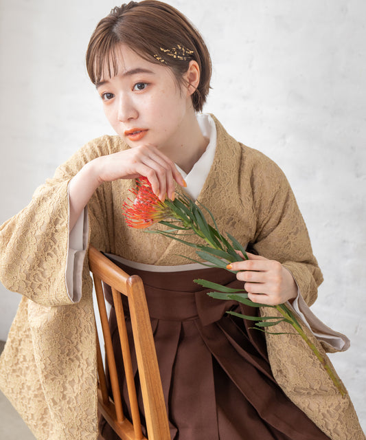 こだわり袴3点セット-レース-マスタード-