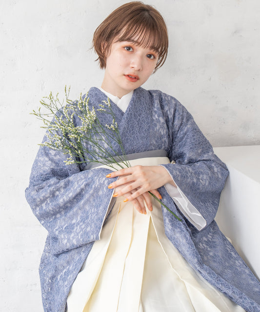 こだわり袴3点セット-レース-ブルー-