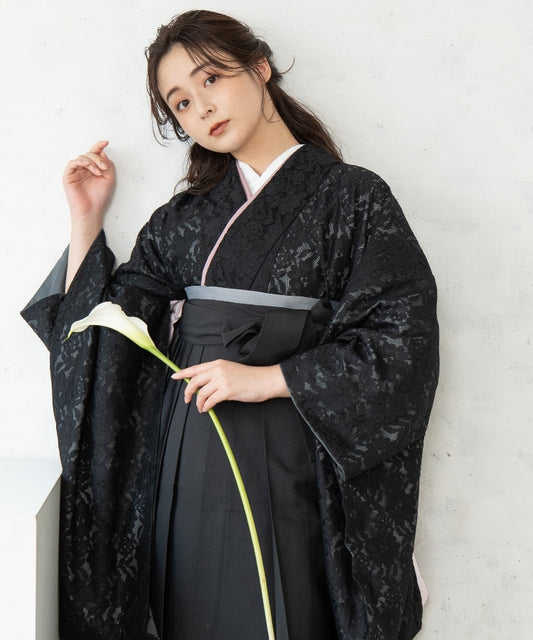 こだわり袴3点セット-レース-ブラック-