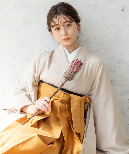 こだわり袴3点セット-ソリッドカラー-ベージュ