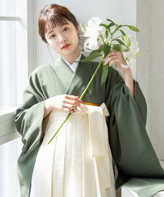 こだわり袴3点セット-ソリッドカラー-グリーン