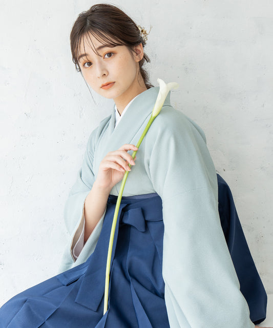 こだわり袴3点セット-ソリッドカラー-ブルー